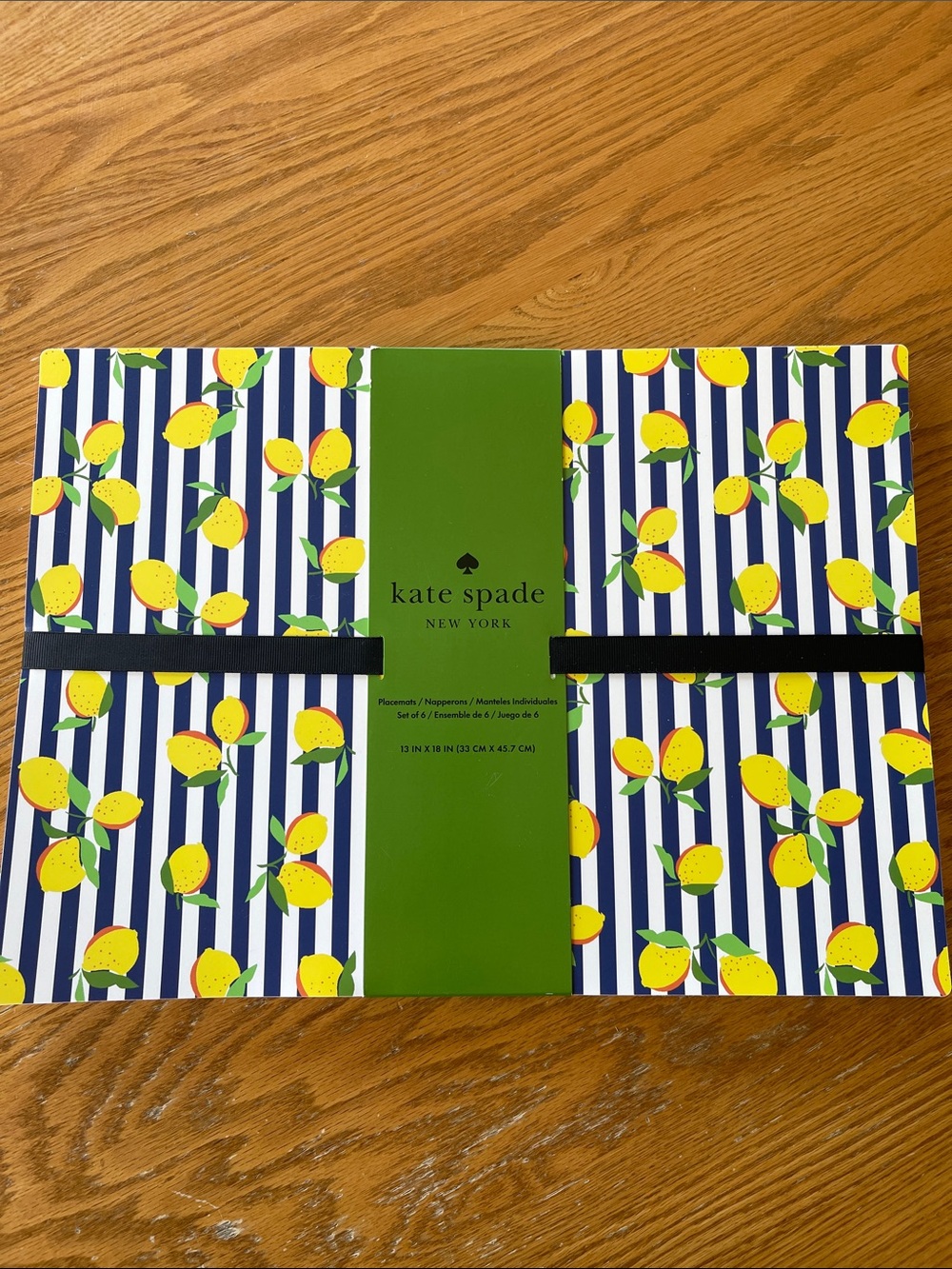 NEW kate spade Placemats Yellow Lemon Stripes with Navy & White 🌺
